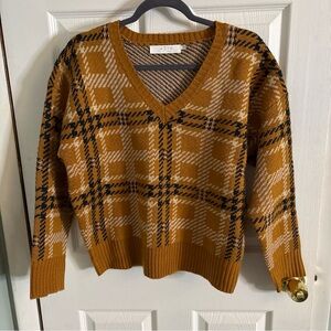 Women’s Anthropologie ASTR Houndstooth Plaid Pullover Sweater Mustard Sz Lg